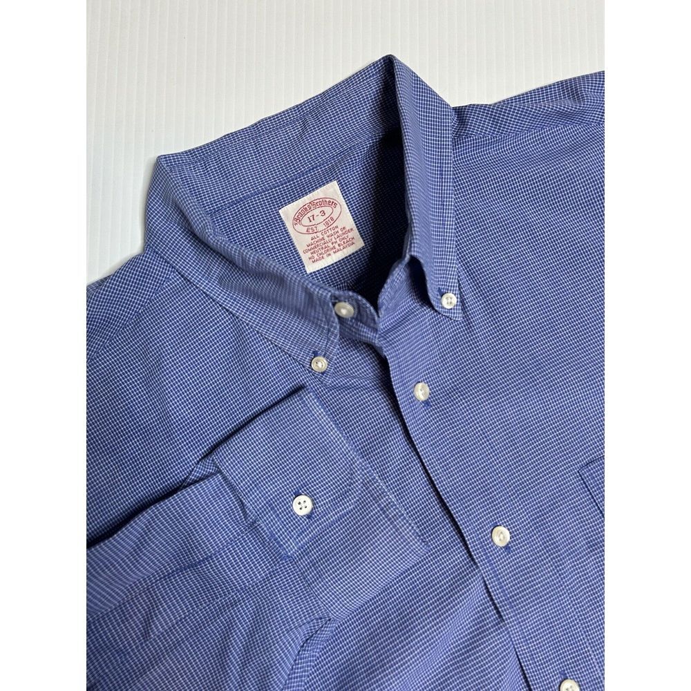 Brooks Brothers Size 17 Cotton Blue Check Button Down Long Sleeve‎ Shirt